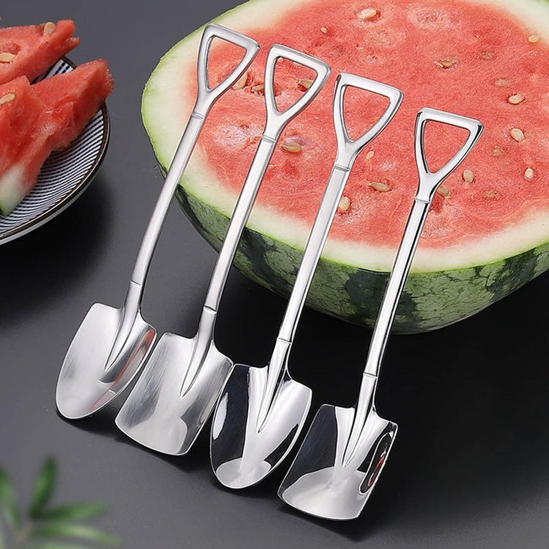 woobles Ice Cream Scoop Multifunction Portable Household Spoon Stainless Steel Dessert Spoon (2 Pointed Shovel 2 Quadrate Shovel) - Image 2